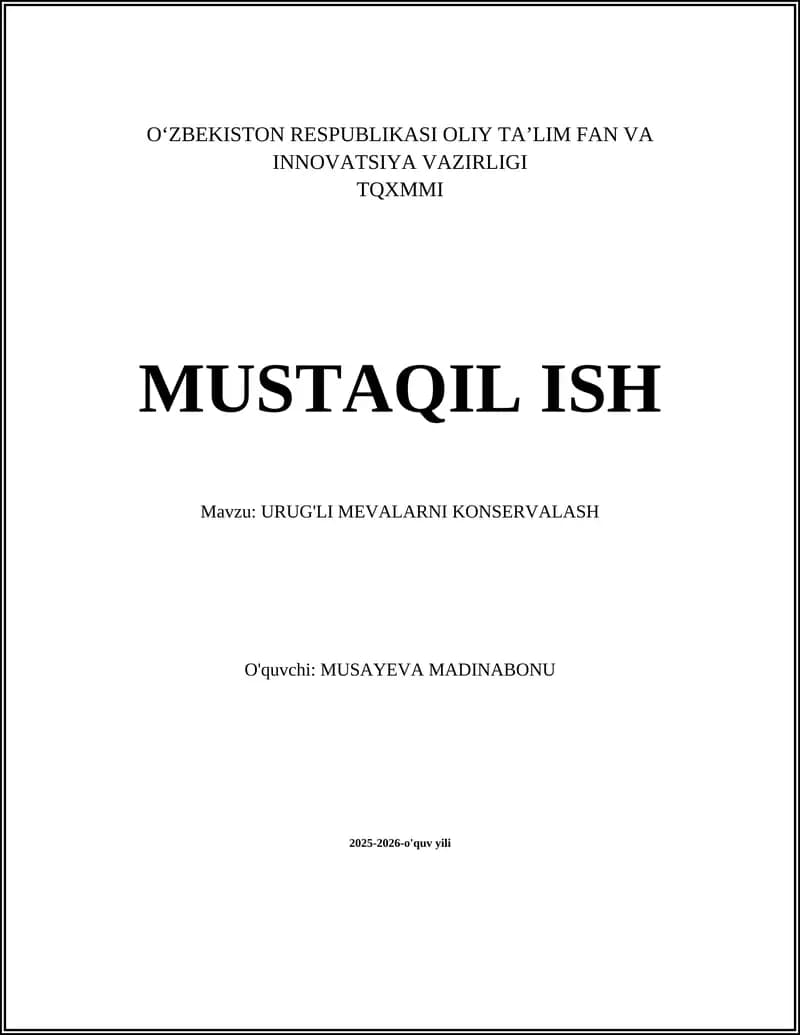 URUG'LI MEVALARNI KONSERVALASH