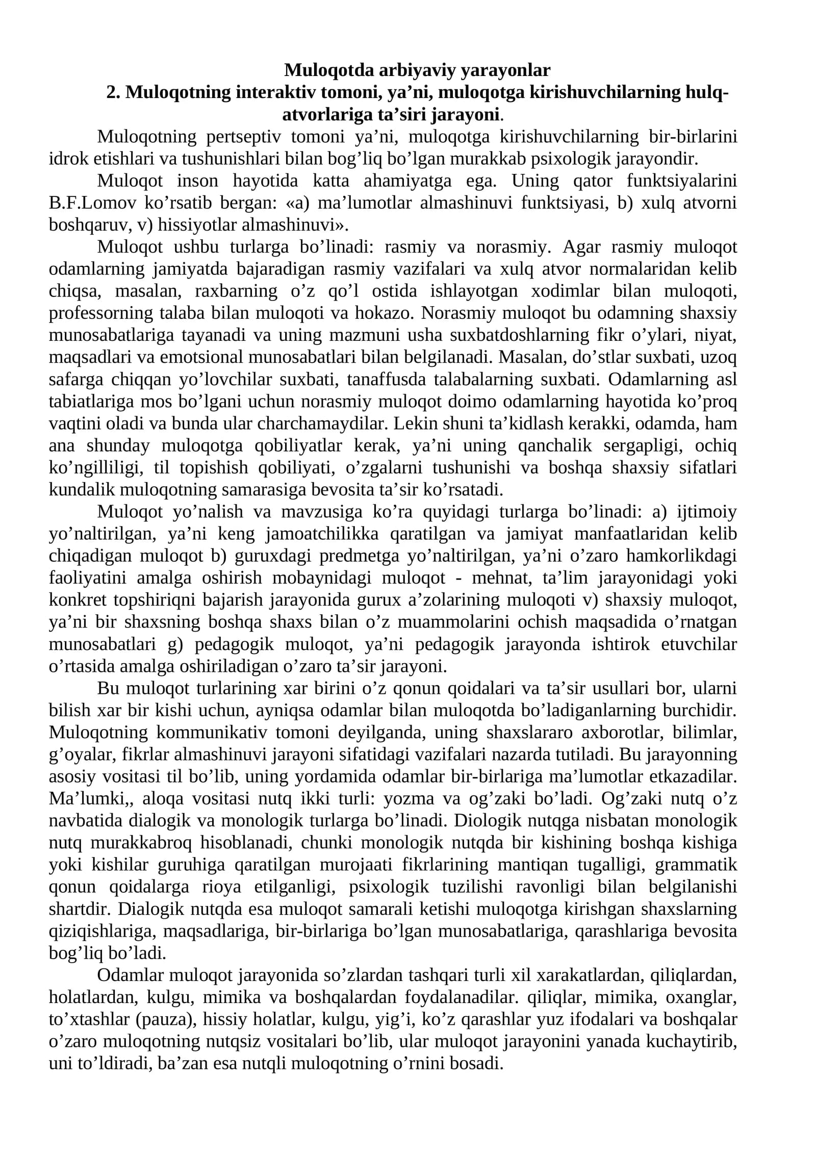 Muloqotda arbiyaviy yarayonlar