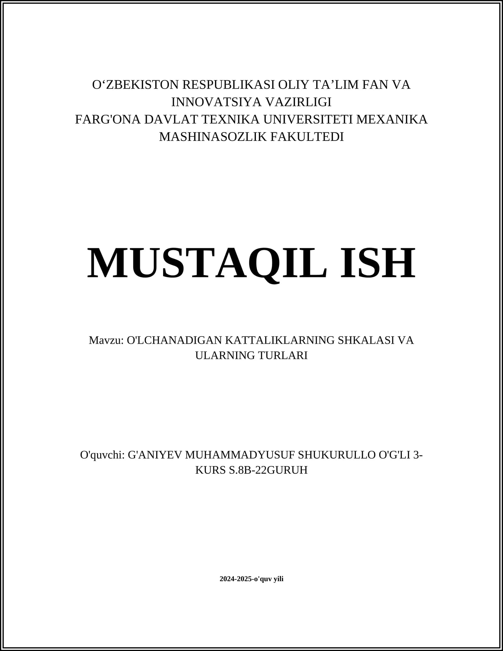 O'LCHANADIGAN KATTALIKLARNING SHKALASI VA ULARNING TURLARI