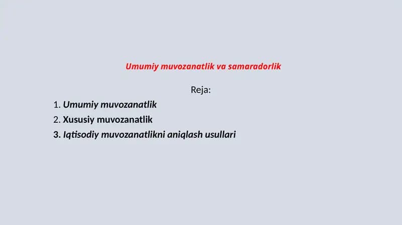 Umumiy muvozanatlik va samaradorlik