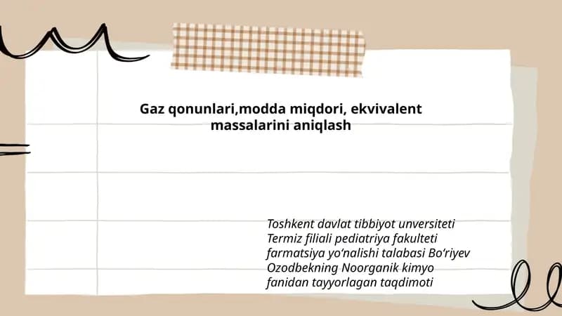 Noorganik kimyo fanidan tayyorlagan taqdimoti