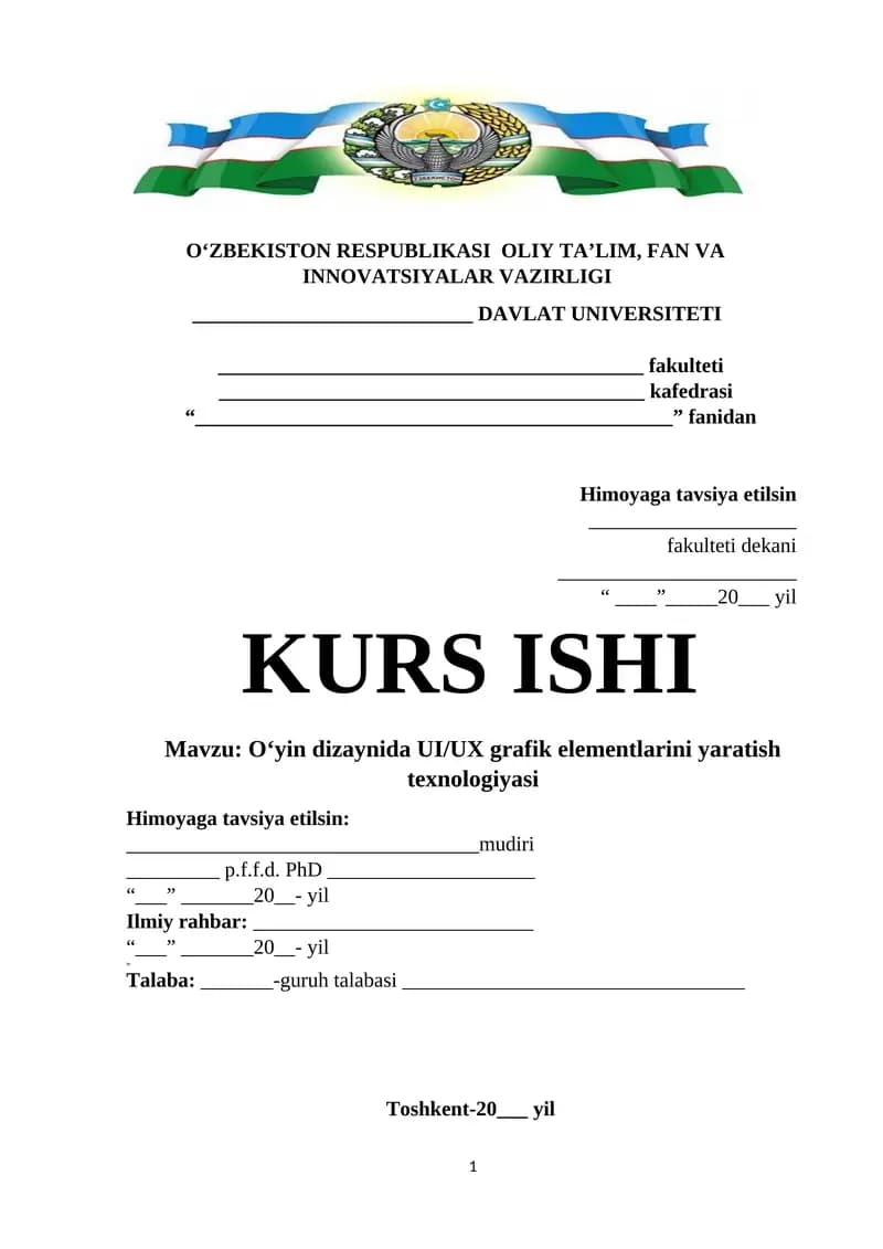 O‘yin dizaynida UI/UX grafik elementlarini yaratish texnologiyasi