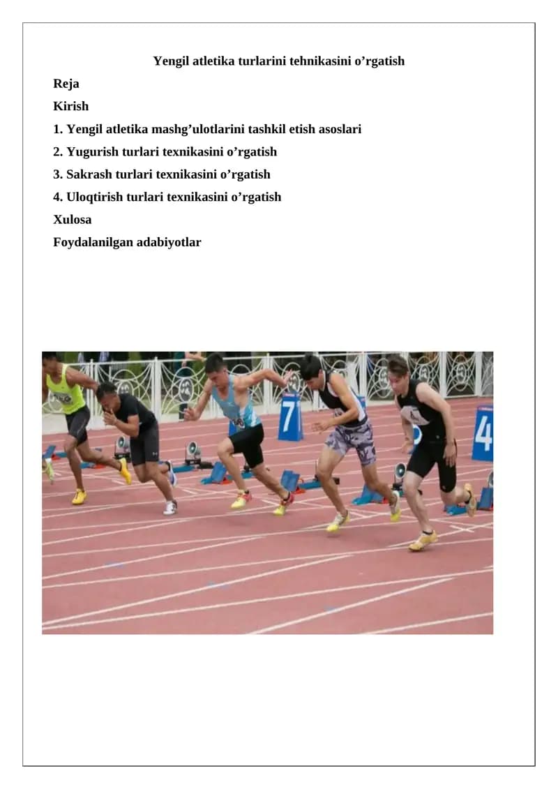 Yengil atletika turlarini tehnikasini o’rgatish