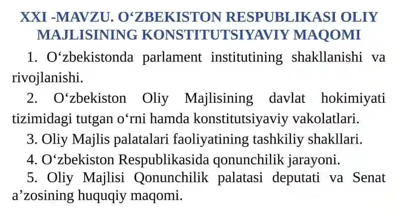 O‘zbekiston Respublikasi Oliy Majlisi Konstitutsiyaviy Maqomi