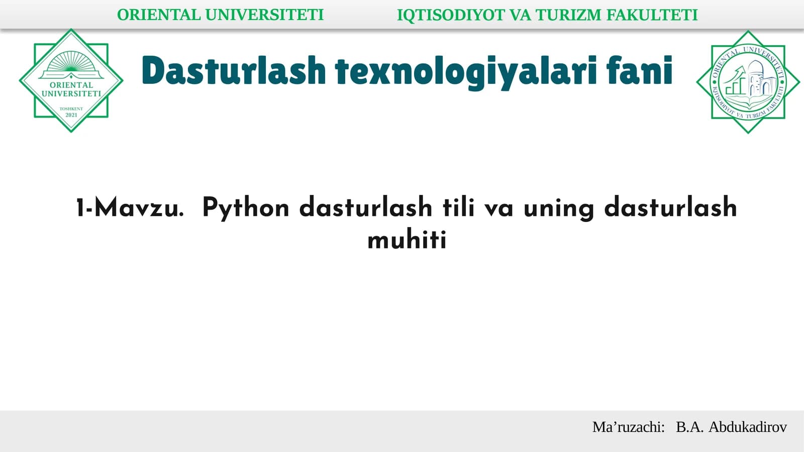 Python dasturlash tili va uning dasturlash muhiti