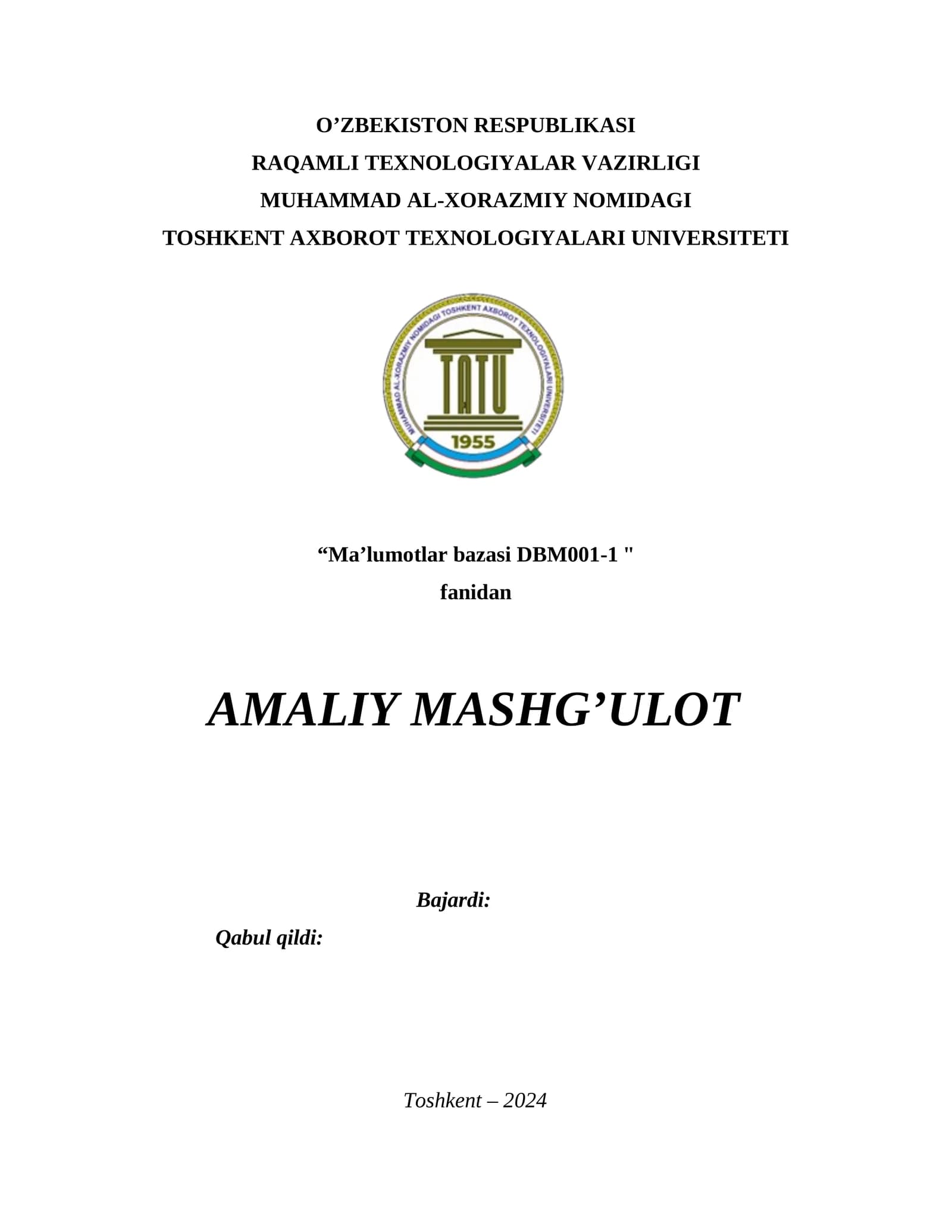Ma’lumotlarni tanlash va ular ustida amallar. Amaliy ish