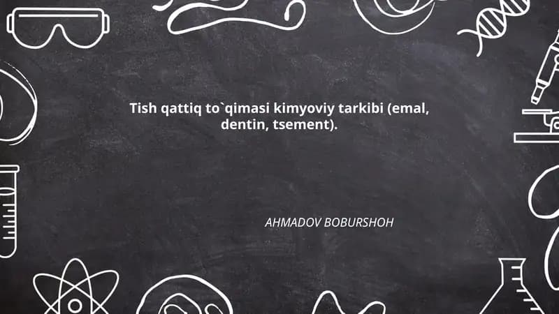Tish qattiq to`qimasi kimyoviy tarkibi (emal, dentin, tsement)