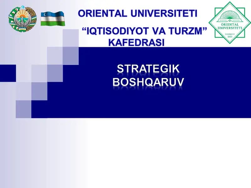 Strategiyani bajarish bo‘yicha asosiy vazifalar