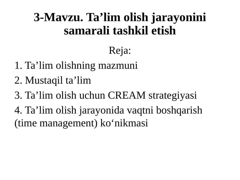 Ta'limolish jarayonini samarali tashkilotish
