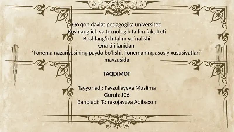 Fonema nazariyasining paydo bo'lishi. Fonemaning asosiy xususiyatlari