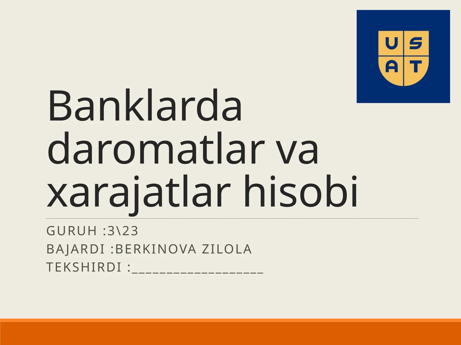 Banklar dadaromatlar va xarajatlar hisobi