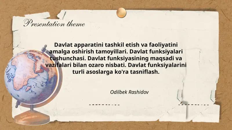 Davlat apparatini tashkil etish va faoliyatini amalga oshirish tamoyillari