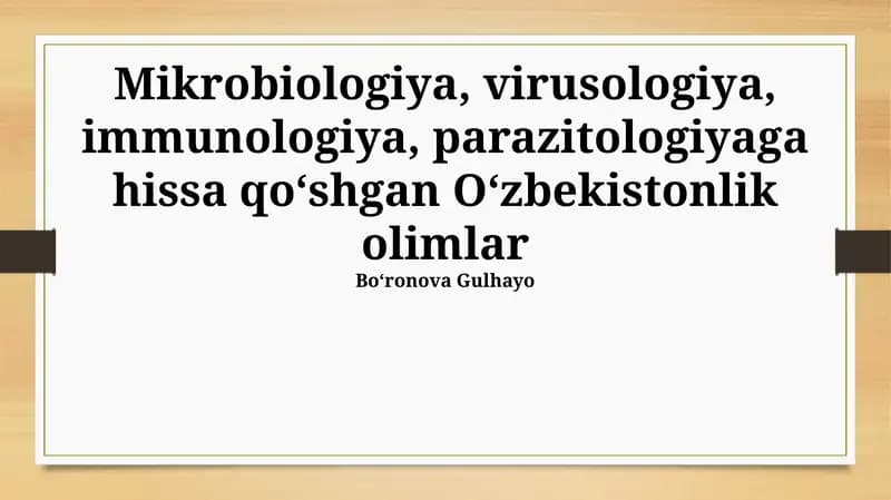Parazitologiya bo'yicha tadqiqotlar