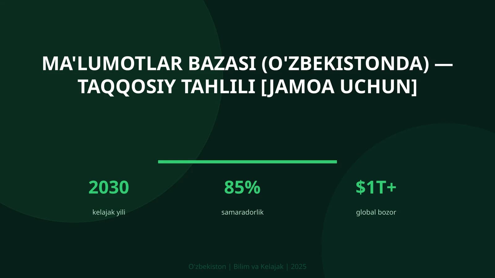 MA'LUMOTLAR BAZASI (O'ZBEKISTONDA) — TAQQOSIY TAHLILI [JAMOA UCHUN]