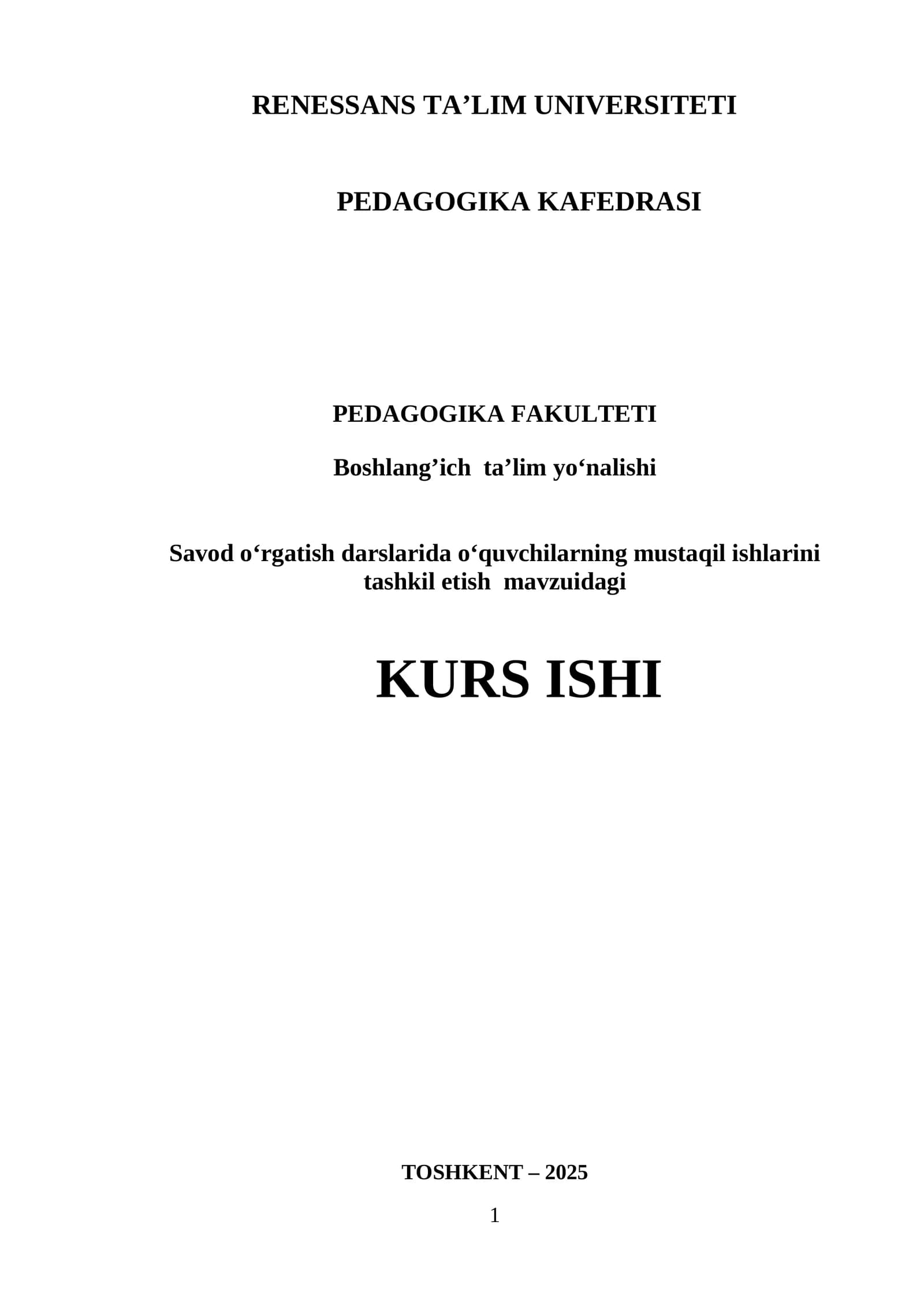 Savod oʻrgatish darslarida oʻquvchilarning mustaqil ishlarini tashkil etish