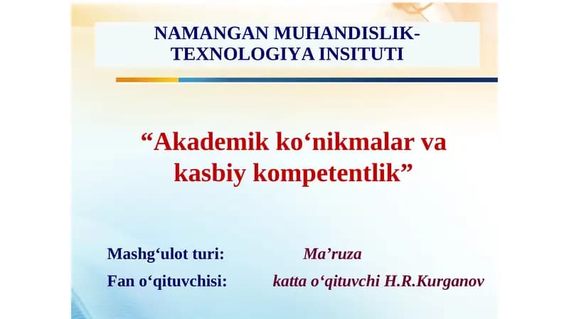 O‘Z-O‘ZINI BOSHQARISH VA SAMARADORLIK UCHUNJAVOBGARLIK