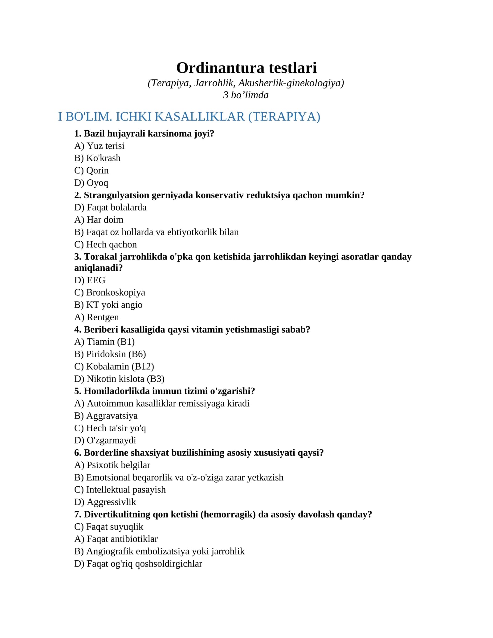 Ordinantura testlari
