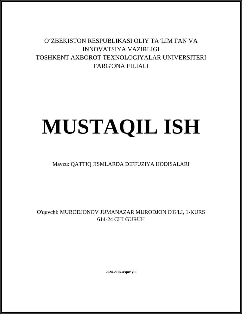Qattiq Jismlarda Diffuziya Hodisalari