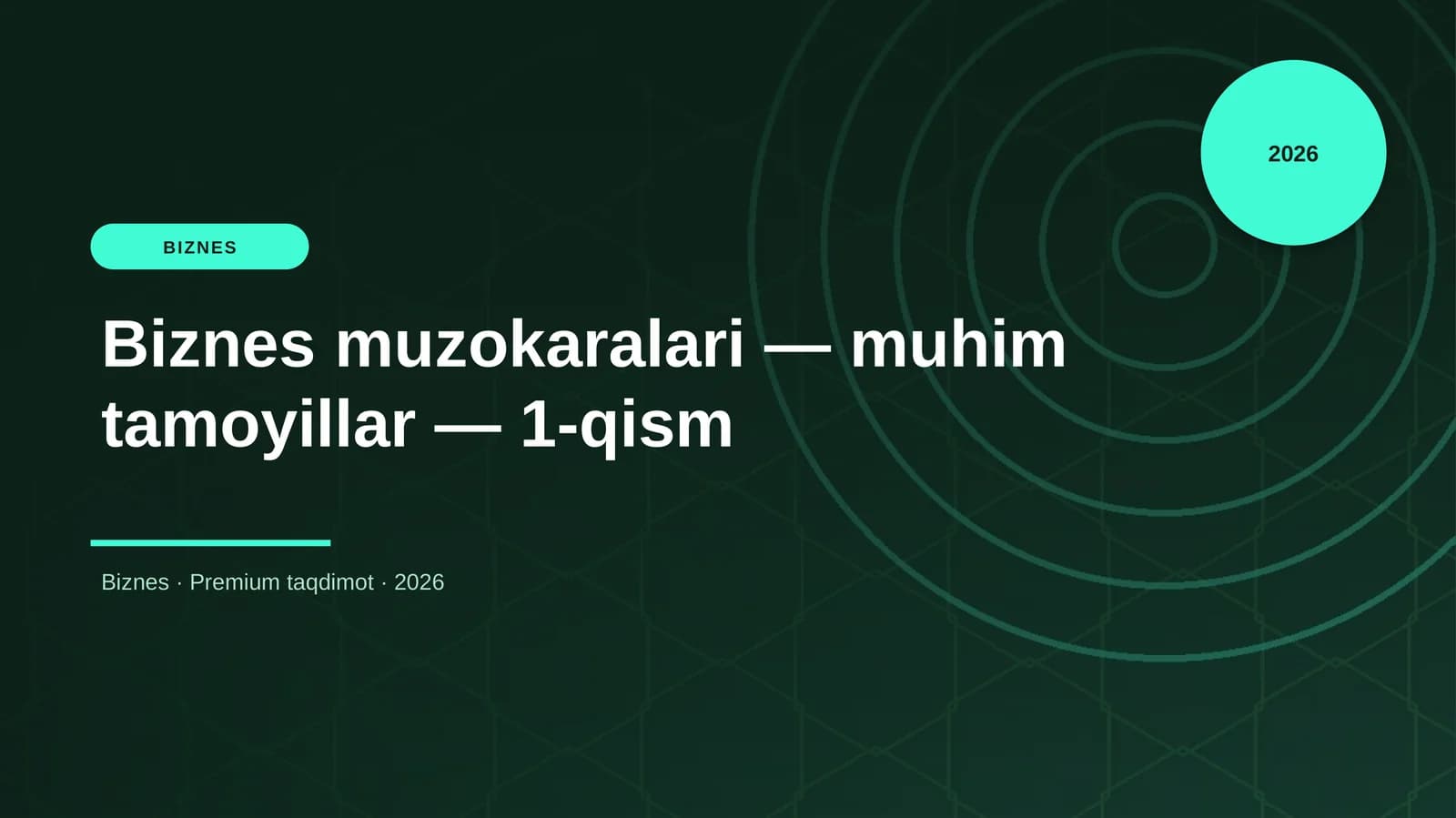 Biznes muzokaralari — muhim tamoyillar — 1-qism