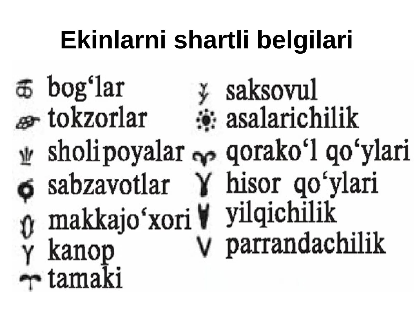 Ekinlarni shartli belgilari