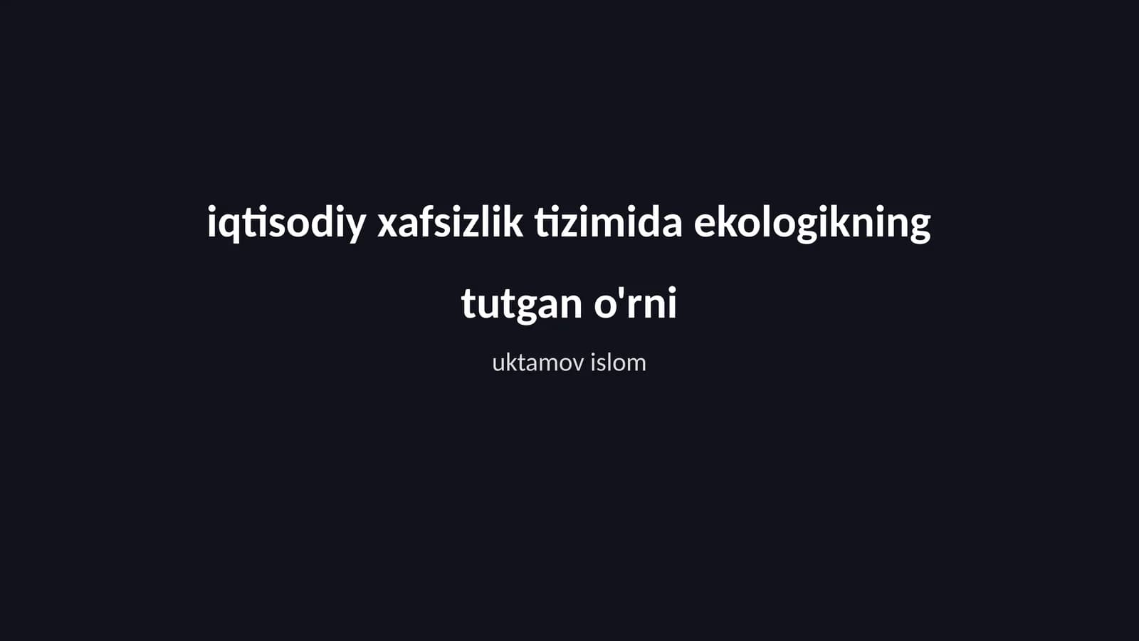 Ekologik va Iqtisodiy Bog'liqlik