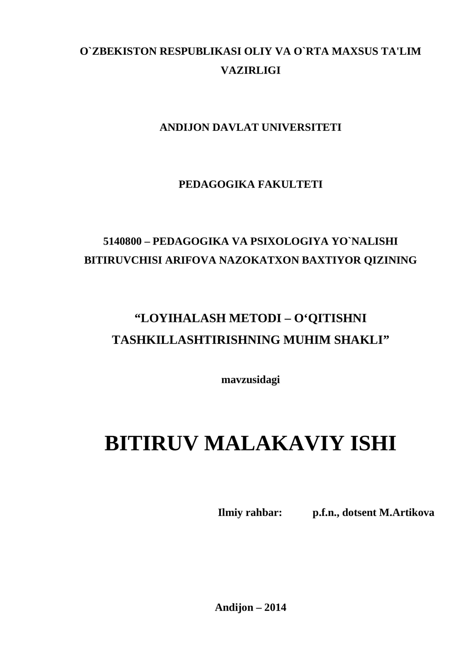 LOYIHALASH METODI – O‘QITISHNI TASHKILLASHTIRISHNING MUHIM SHAKLI