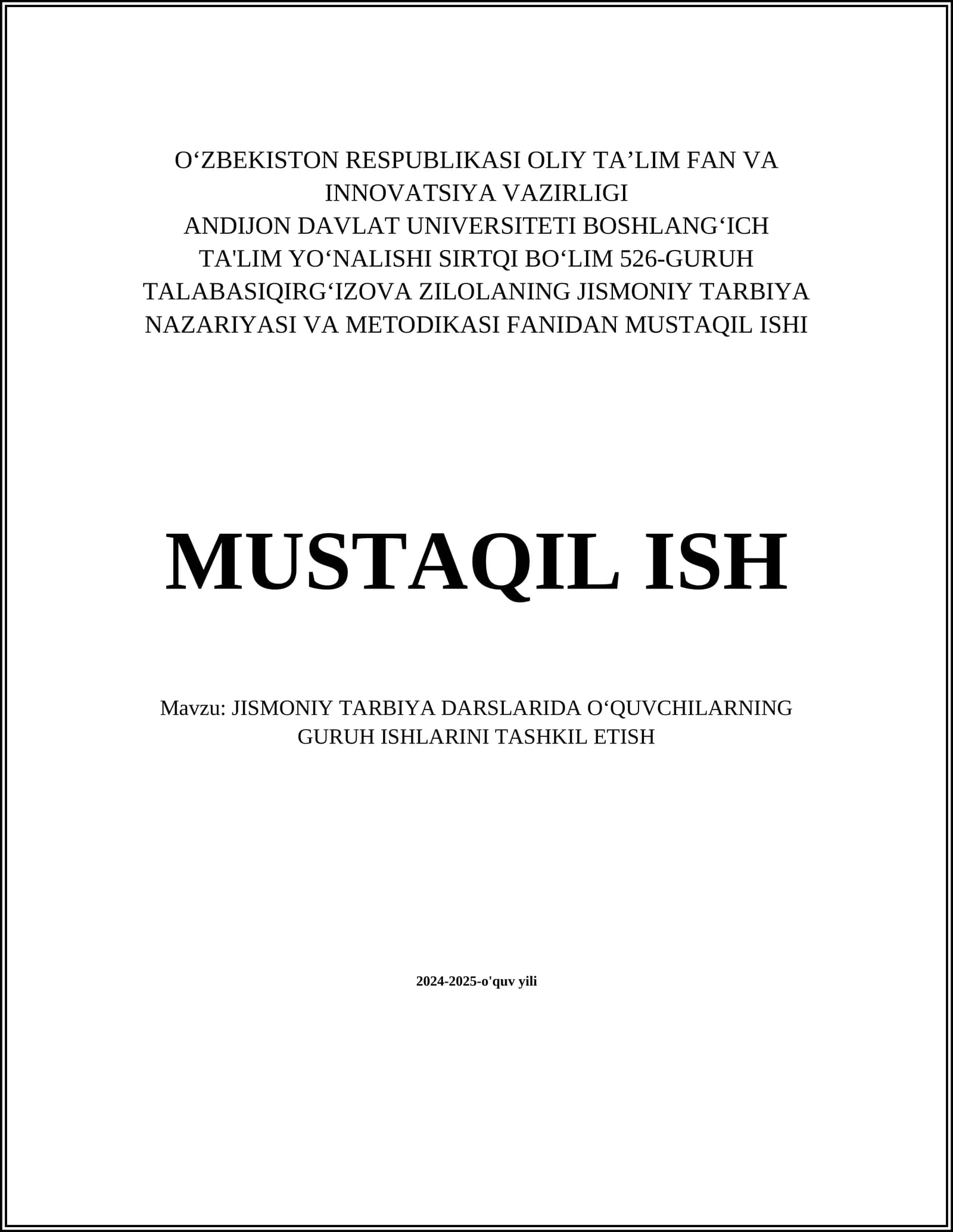 Guruh ishlari: Nazariy asoslari