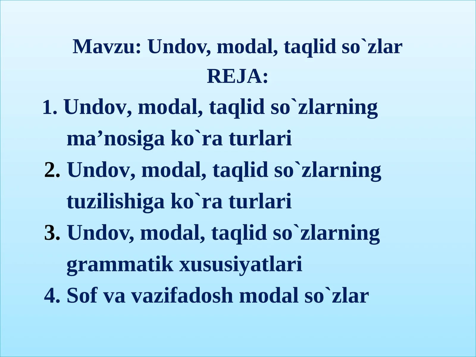 Undov, modal, taqlid so`zlar