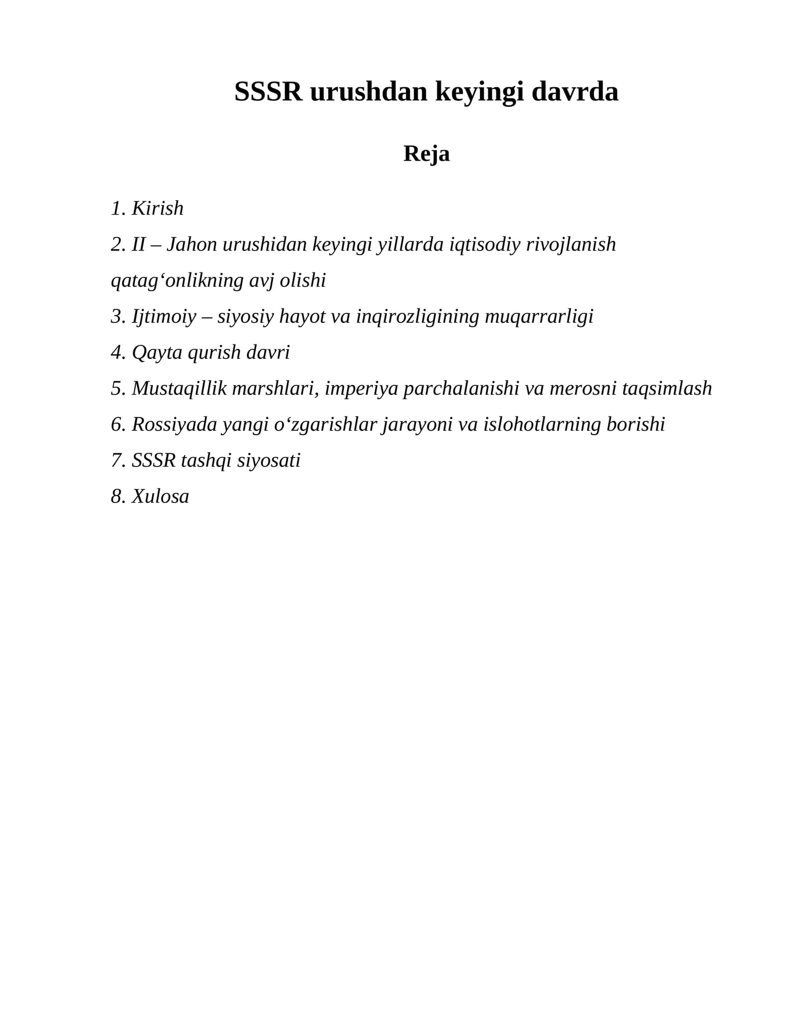 SSSR urushdan keyingi davrda