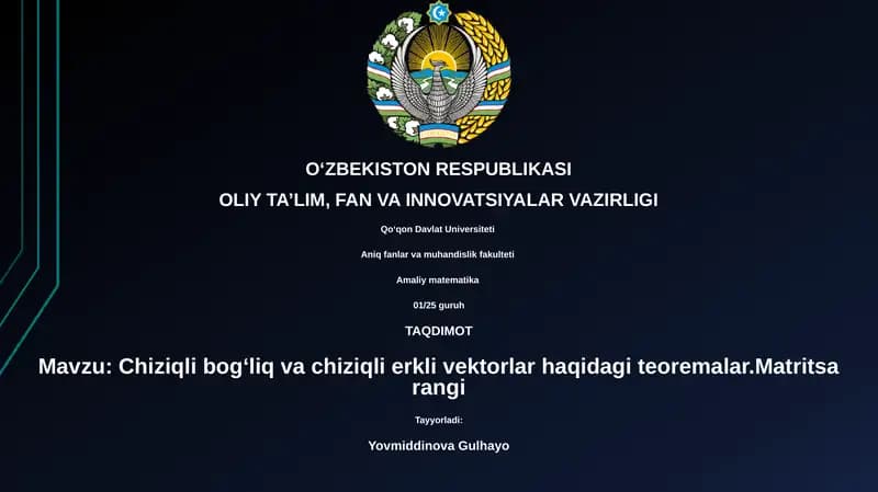 Chiziqli bogʻliq va chiziqli erkli vektorlar haqidagi teoremalar