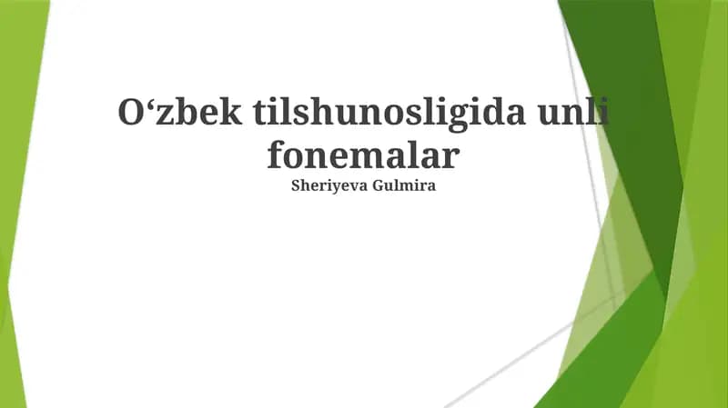 Oʻzbek Tilining Unli Fonemalari