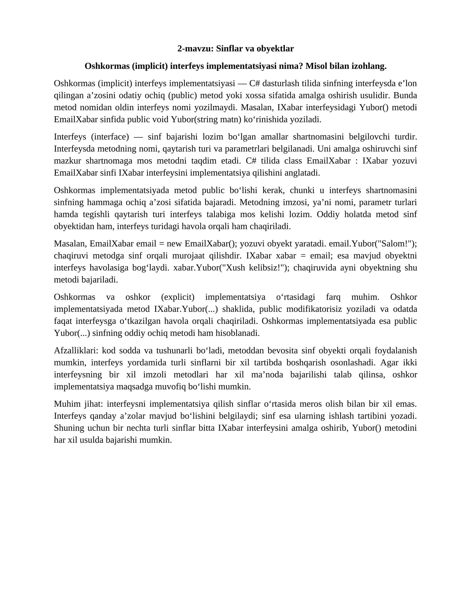 Oshkormas implementatsiyasi