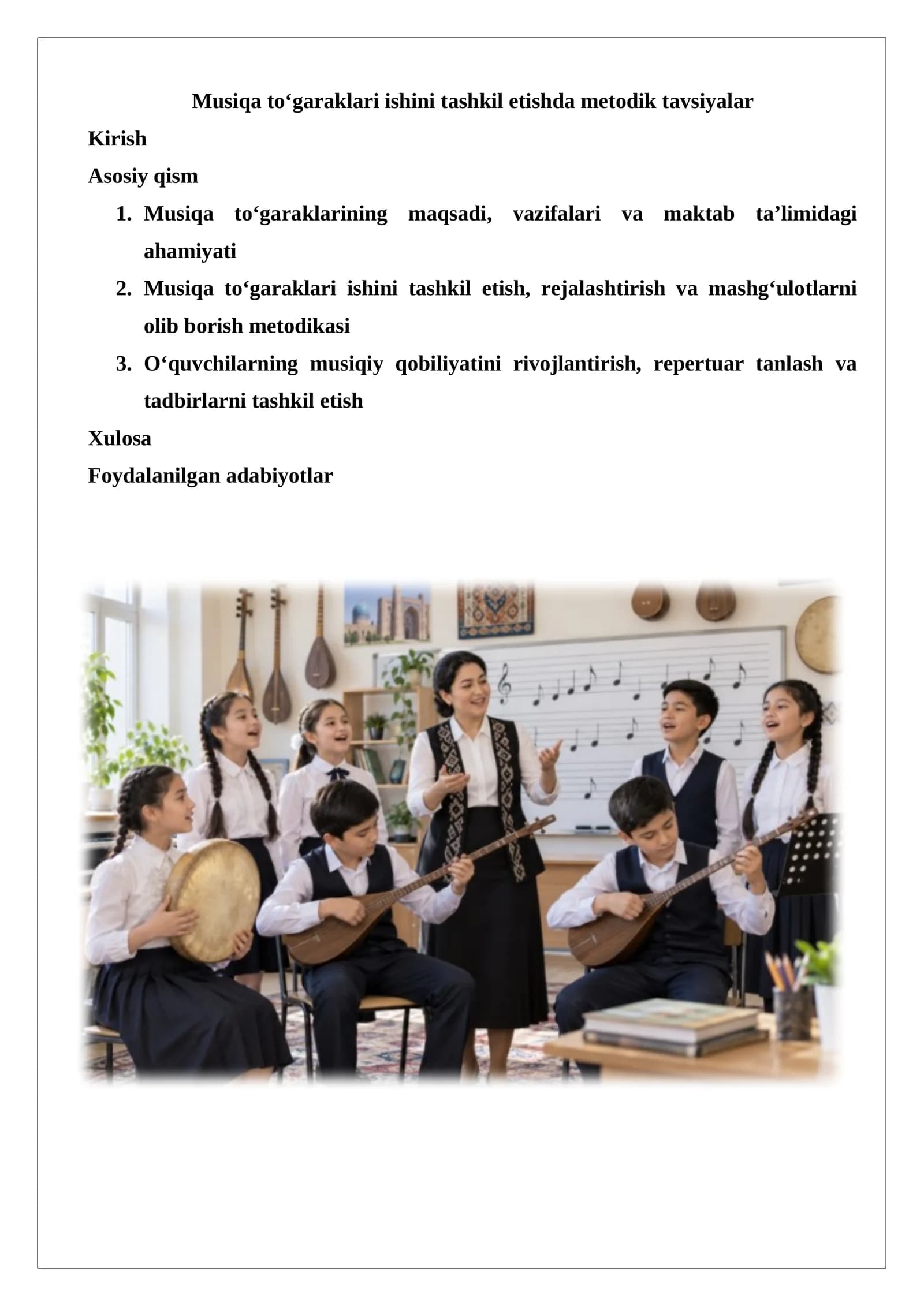 Musiqa to'garaklari ishini tashkil etishda metodik tavsiyalar
