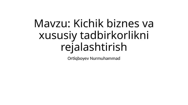 Kichik biznes va xususiy tadbirkorlikni rejalashtirish