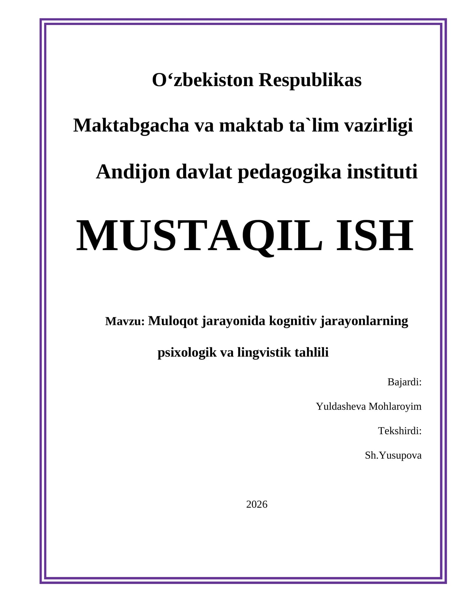 Muloqot jarayonida kognitiv jarayonlarning psixologik va lingvistik tahlili