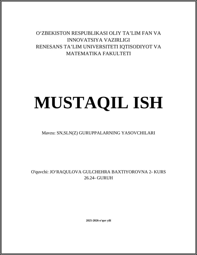 SN, SLN(Z) GURUPPALARNING YASOVCHILARI