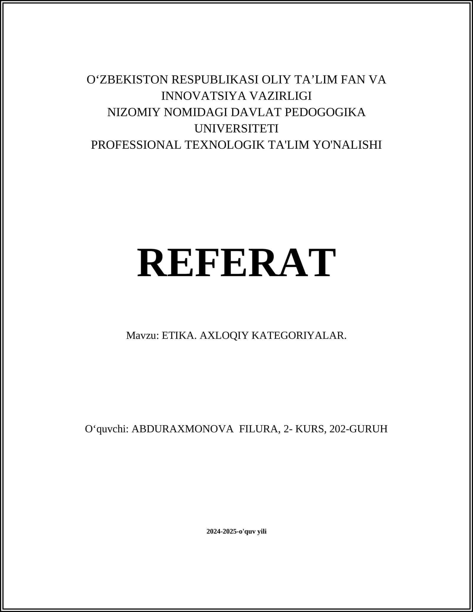 ETIKANING TARIXI VA RIVOJLANISHI