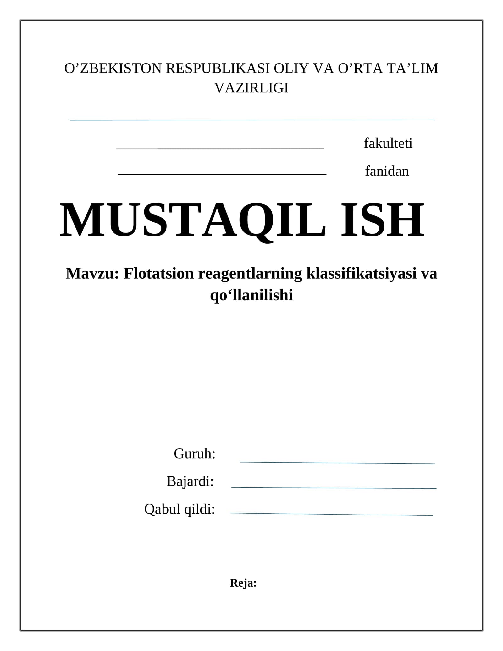 Flоtаtsiоn rеаgеntlаrning klаssifikаtsiyasi vа qo‘llаnilishi