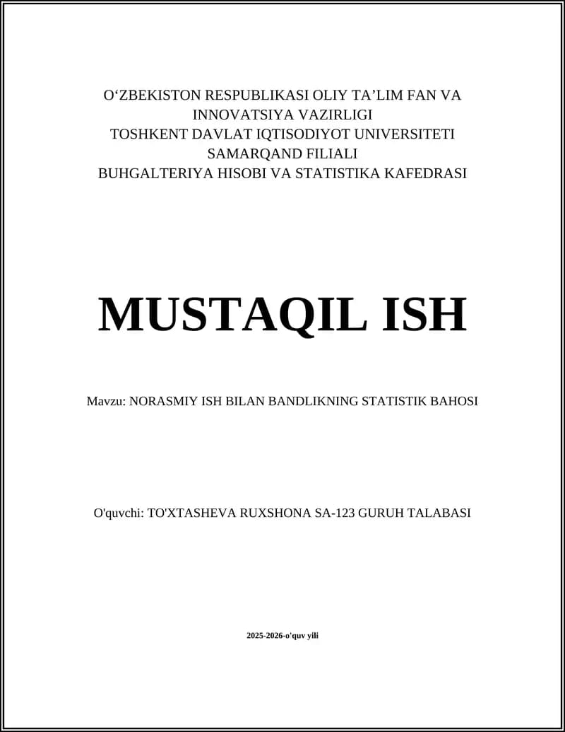 NORASMIY ISH BILAN BANDLIKNING STATISTIK BAHOSI