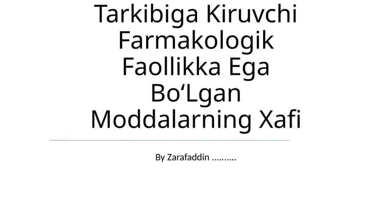 Oziq-Ovqat Maxsulotlar Tarkibiga Kiruvchi Farmakologik Faollikka Ega BoʻLgan Moddalarning Xafi
