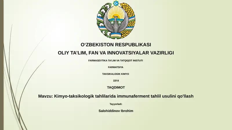 Kimyo-taksikologik tahlilarida immunaferment tahlil usulini qo'llash