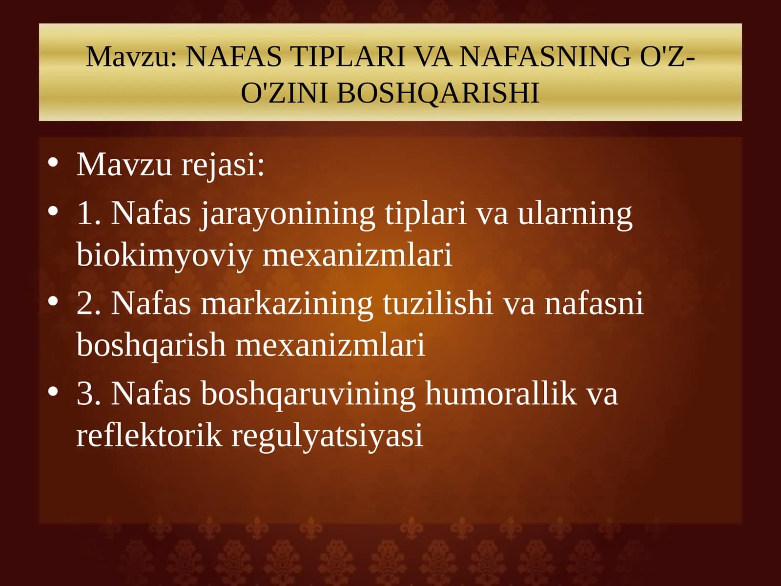 NAFAS TIPLARI VA NAFASNING O'Z-O'ZINI BOSHQARISHI taqdimot