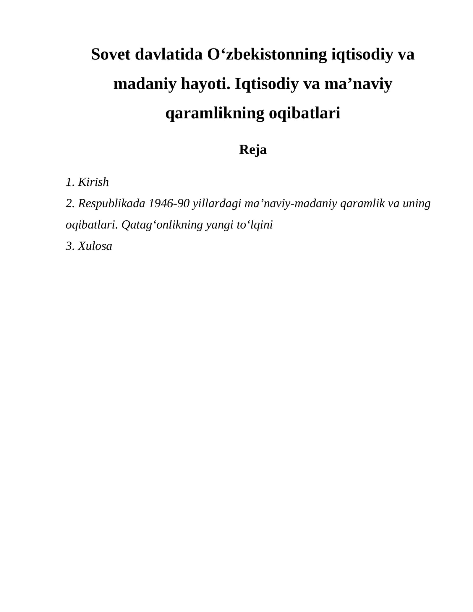 Iqtisodiy va maʼnaviy qaramlikning oqibatlari