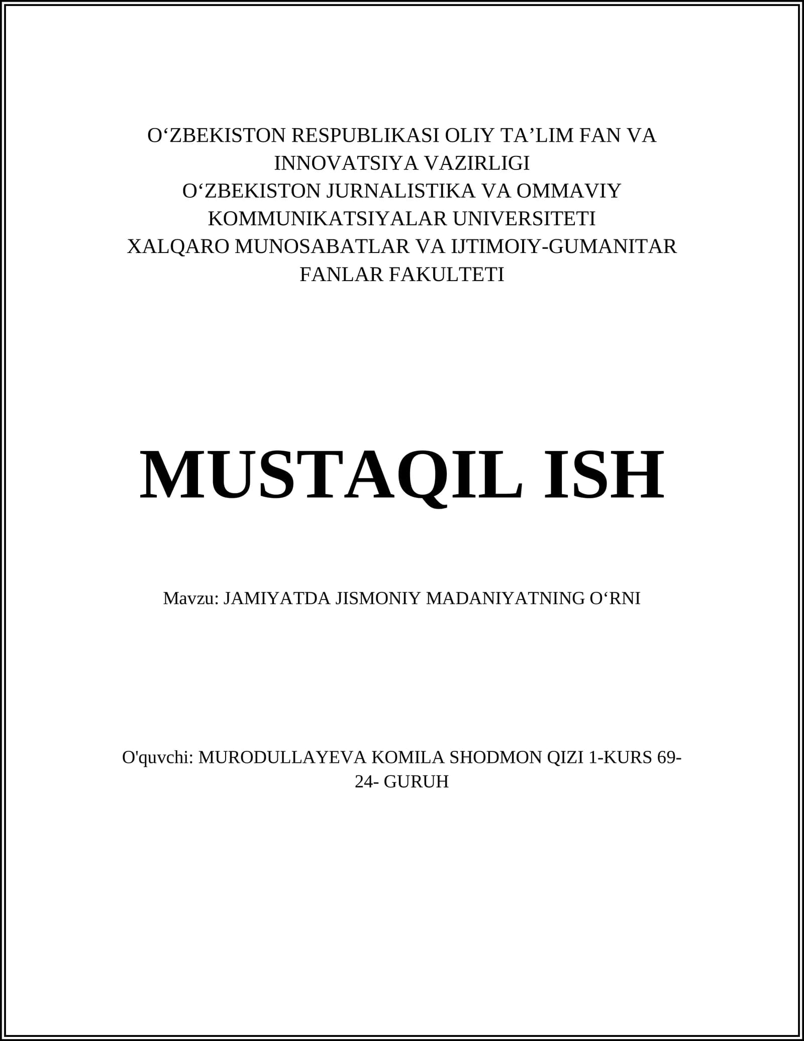 Jismoniy tarbiya va ta'lim