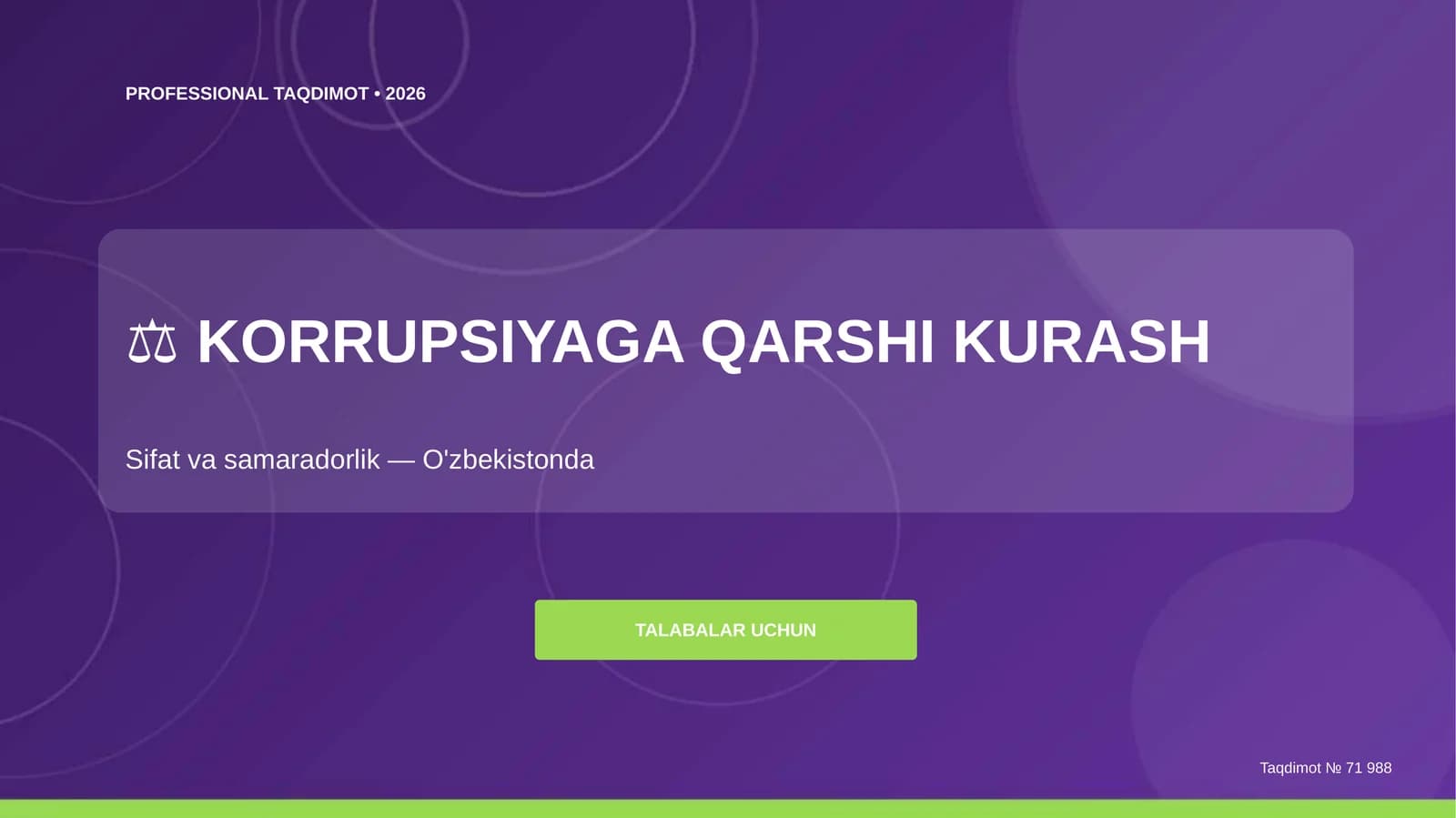 Korrupsiyaga qarshi kurash: sifat va samaradorlik (O'zbekistonda) [talabalar uchun]