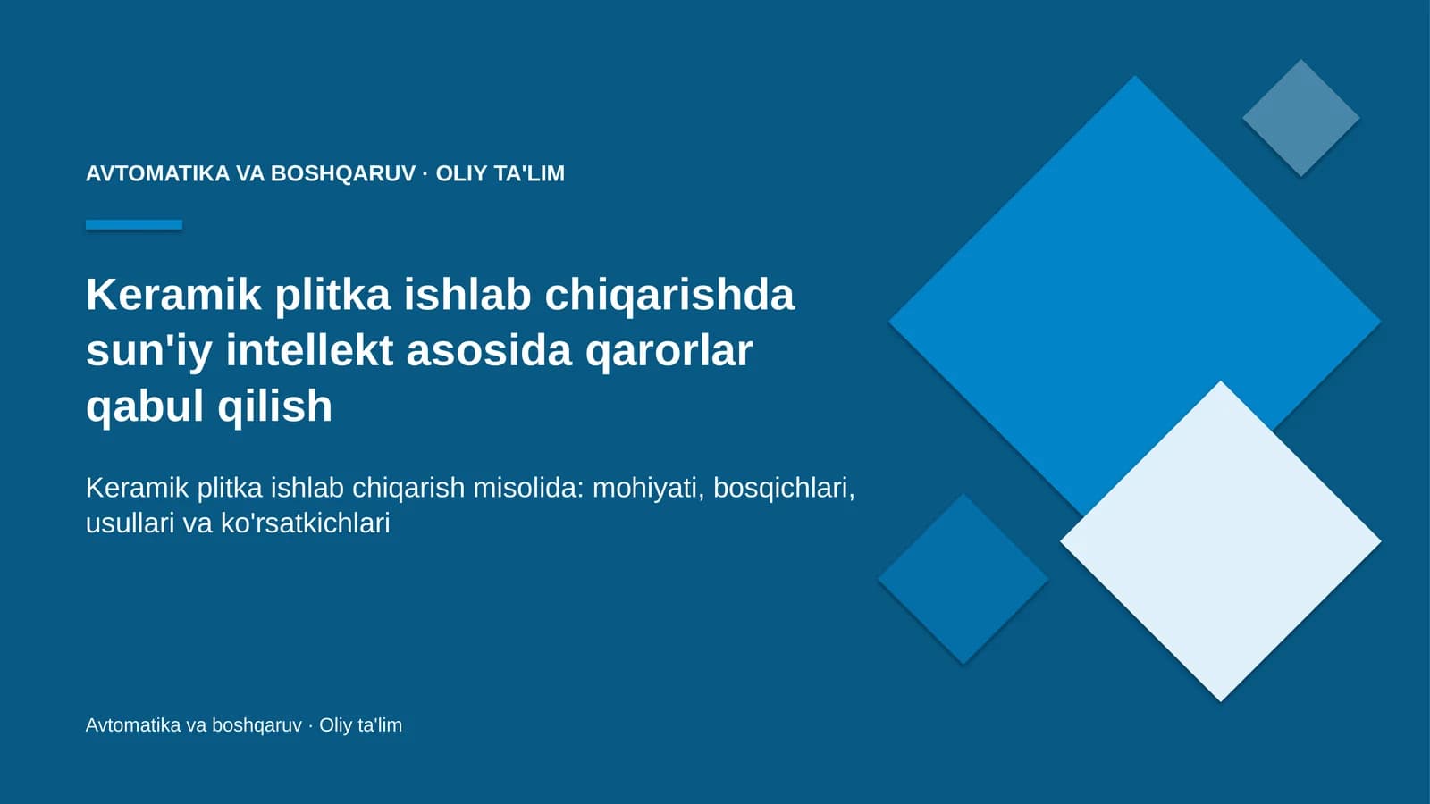 Keramik plitka ishlab chiqarishda sun'iy intellekt asosida qarorlar qabul qilish