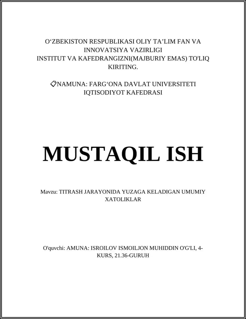 TITRASH JARAYONIDA YUZAGA KELADIGAN UMUMIY XATOLIKLAR