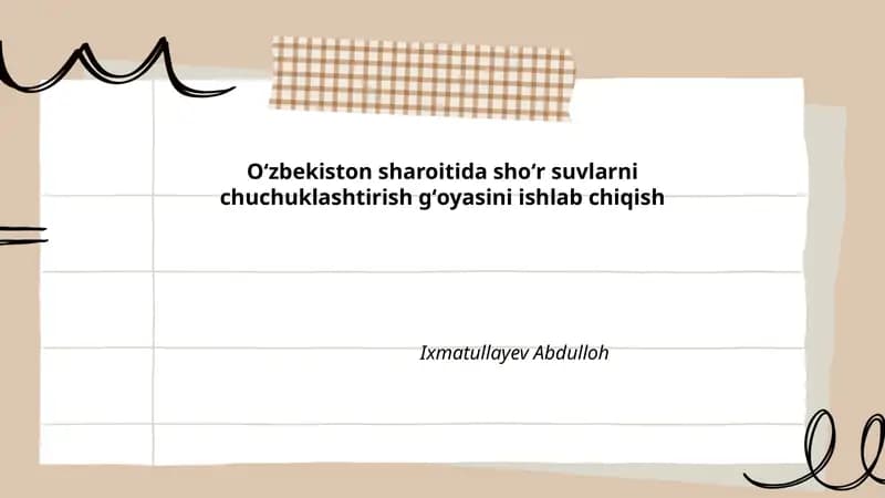 Oʻzbekiston sharoitida shoʻr suvlarni chuchuklashtirish gʻoyasi