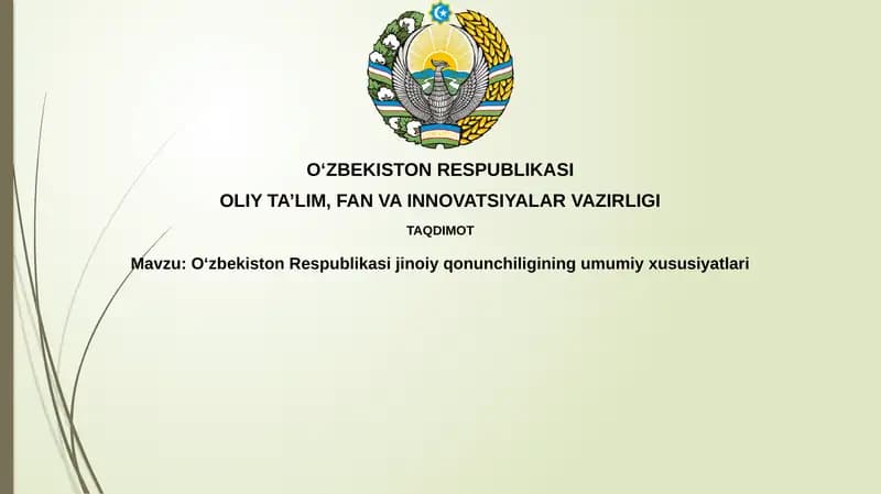 O'zbekiston Respublikasi Jinoyat Qonunchiligi