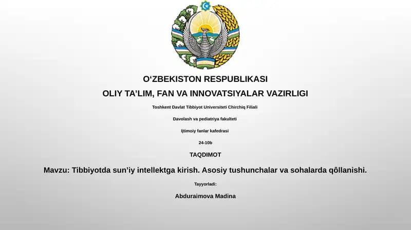 Tibbiyotda sunʼiy intellektga kirish